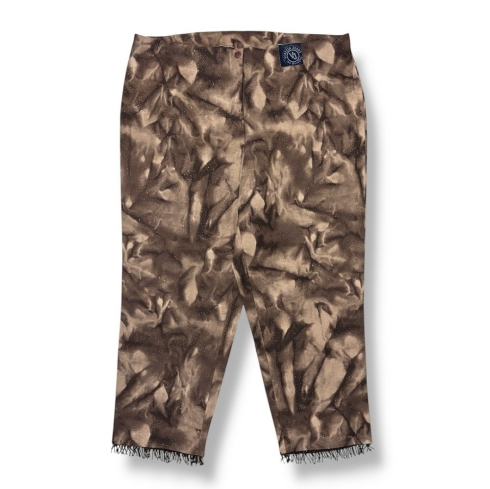 VENEZIA JEANS Ankle Pants Beaded Trim Brown Tie Dye with Gold Specks NWT!